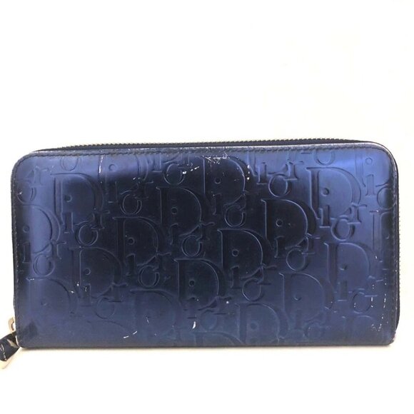 Christian Dior Oblique Trotter Patent Leather Zippy Long Wallet Blue/3BA0610 - Picture 1 of 8